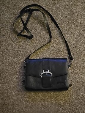 Le Sac Black Leather Crossbody Bag with Buckle Strap